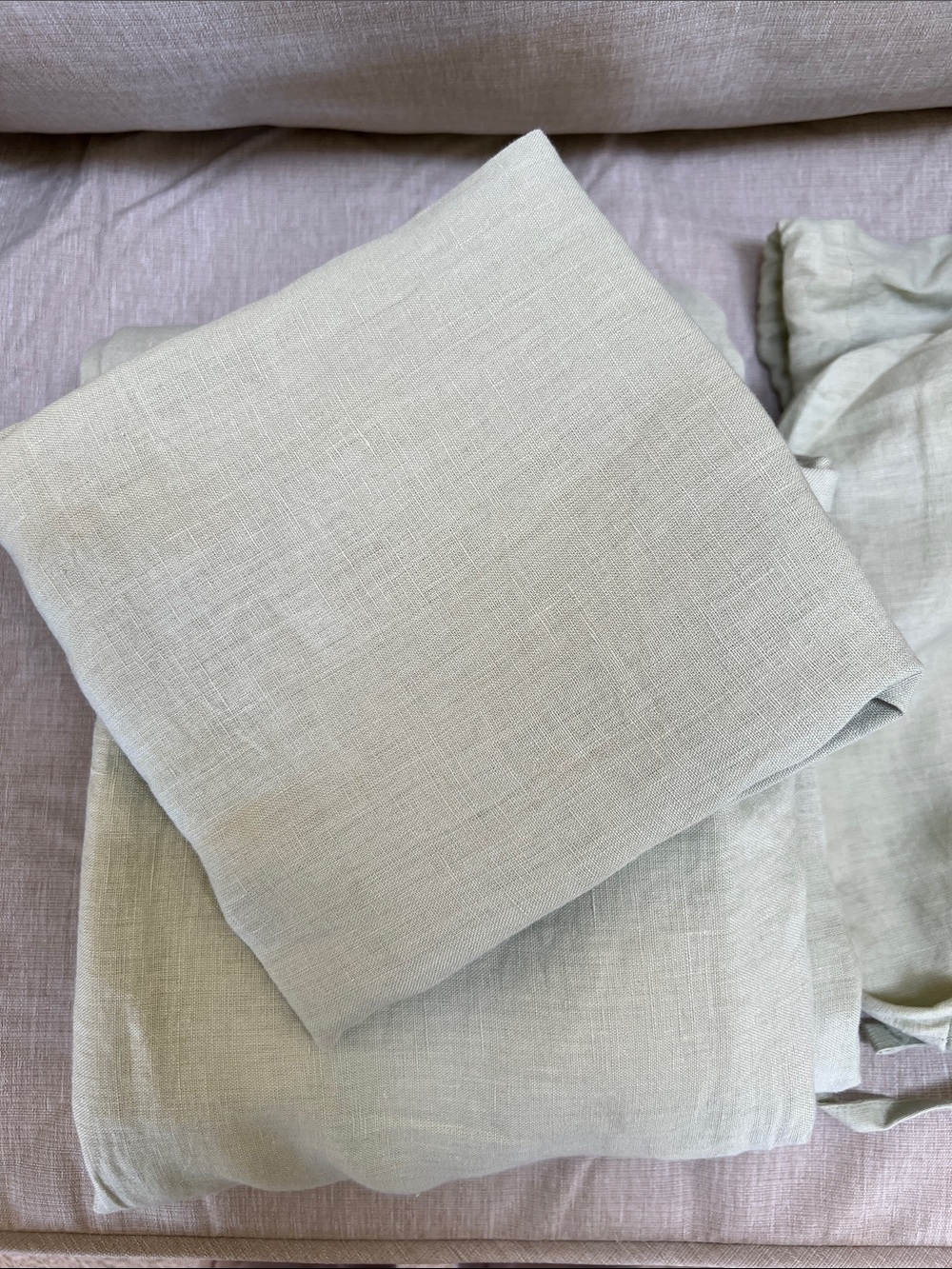 Quince European Linen Duvet Cover Set Light Green Twin - Picture 3 of 6